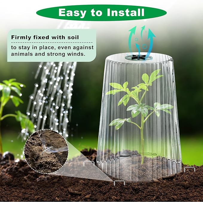30 Pack Garden Cloches for Plants, Reusable Plant Covers with Adjustable Rotary Vent, Frost Protection, Protect from Animals Snails Birds Insects, Mini Greenhouse, 9.44" H x 7.48" D