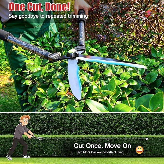 Sharp Hedge Clippers Shears Clean Cuts - 2×Leverage Long Handles for Effortless Trimming,Teflon Coated Anti-Slip Cutting Wavy Blades,Lightweight Hedges Shears for Gardening Yard Shaping Shrubs Bush