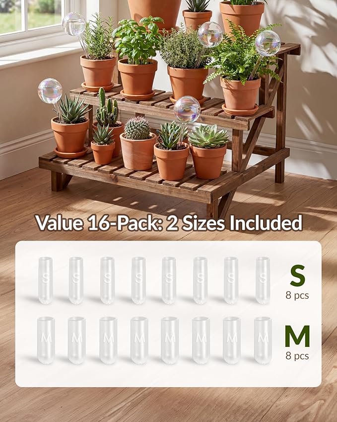 NiHome 16-Pack Silicone Slow Flow Reducer Caps (S/M Size) for 7-10mm Watering Globe Stems, 3-Hole Controlled Water Release, Universal Accessories for Indoor/Outdoor Plants, Glass & Plastic Globes