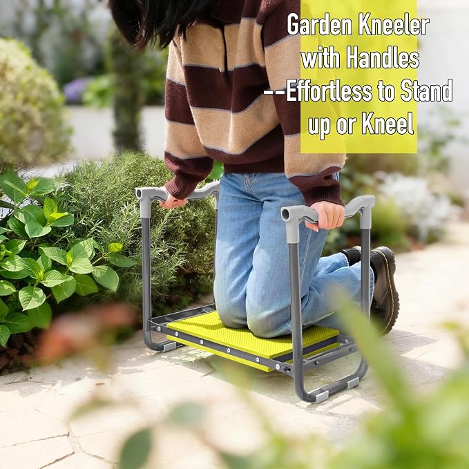 Folding Garden Stool and Kneeler, Heavy Duty Garden Kneeler and Seat, Kneeling Device for Gardening, Gardeners and Seniors (Grey)
