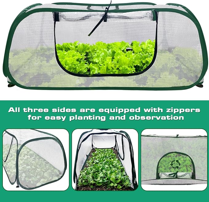 Garden Rows Accelerator Plants Cover-Garden Greenhouse with Roll-up Zipper Door,Thicker PE Cover for Indoor Outdoor Vegetable Fruits Rows - 45" L x 22" W x 16" H (White, 1 Pack)