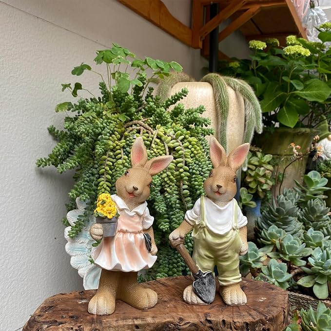 Bunny Outdoor Statues, Garden Bunnies Outdoor Decor Resin Adorable Bunny Statue for Garden Patio Yard Lucky Rabbit Statue Grandma Mom Women Dad Gifts,8.1 inch (2 Pack)