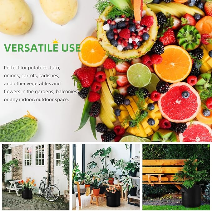 12-Pack 10 Gallon Plant Grow Bags, Thickened Nonwoven Fabric Pots with Handles, Vegetable Planter Bags Containers, Cloth Planters for Garden
