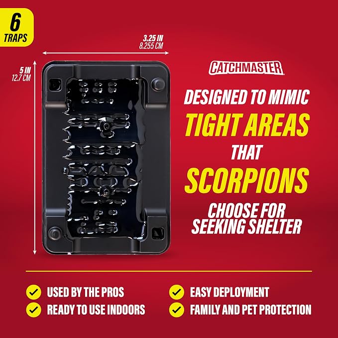 Catchmaster Scorpion Glue Tray Traps 6-Pack, Adhesive Scorpion Killer for Home, Simple Insect Traps Indoor, Sticky Bug Catcher for Kitchen, Garage, & Basement, Pest Control Glue Trap