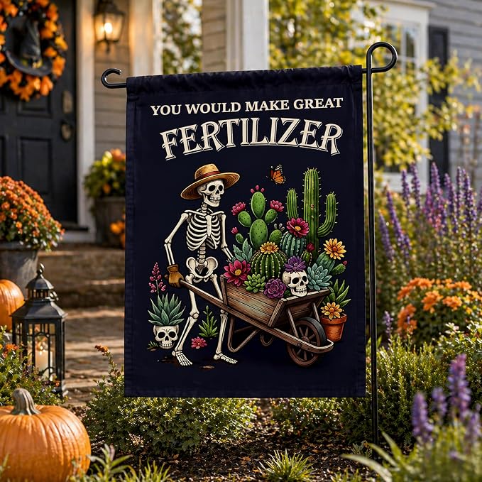 Halloween Decorations - Halloween Skeleton Garden Flag | Double Sided Halloween Accessories Backdrop Banner - Halloween Party Favors Supplies Decor for Garden Yard Porch Patio Lawn Outdoor Outside