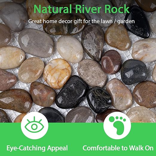 Stepping Stones Outdoor, Natural River Rock Garden Pavers, Set of 6 Round Pebble Stones for Walkway, Yard, Lawn, Patio, Pathway & Landscaping Decor (Roundness)