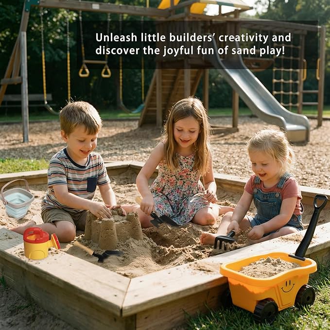 Todders Wheelbarrow Gardening Set, Kids Rake and Shovel Set for Dirt Digging, Garden Tools Equipment for Yard Outdoor Sandbox Summer Beach Toys Gifts for Ages 2-5 Years