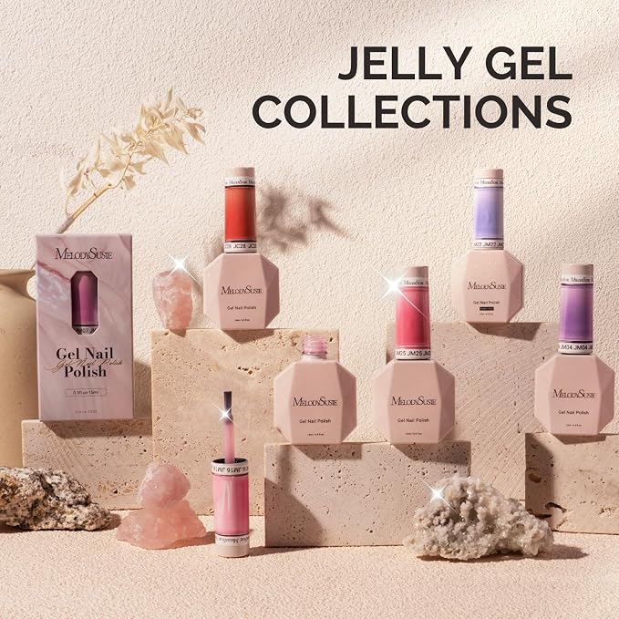 MelodySusie Jeweliver Jelly Gel Nail Polish, 0.5Fl.oz Black Jelly Gel Polish Sheer Translucent Soak Off UV LED Light Cure Valentine's Day Gift for Women Nail Art Manicure Nail Art DIY at Home JM-NJ-4