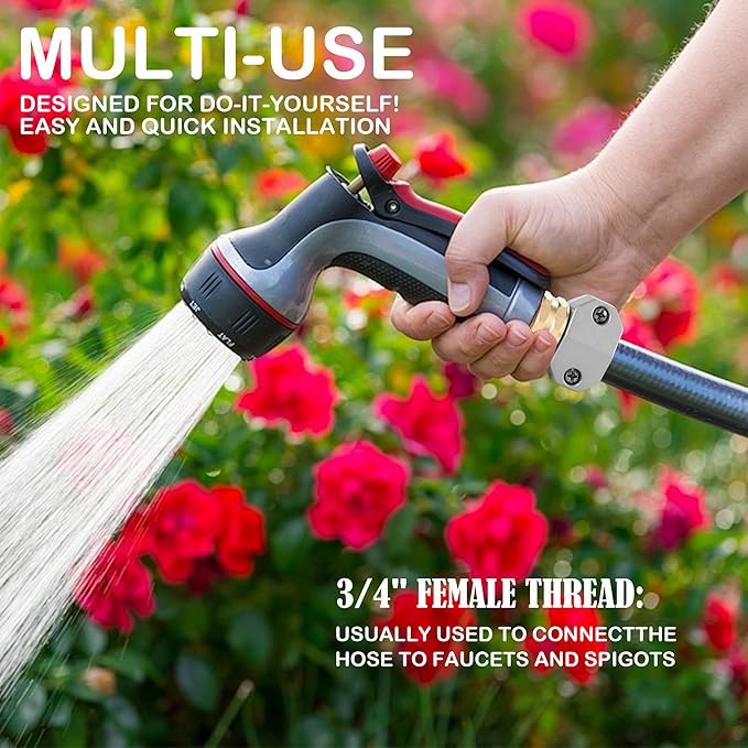 Hourleey Garden Hose Repair Fittings, Aluminum Female Coupling Menders with Zinc Clamps, Water Hose End Repair Connector for 3/4 Inch and 5/8 Inch, 2 Pack