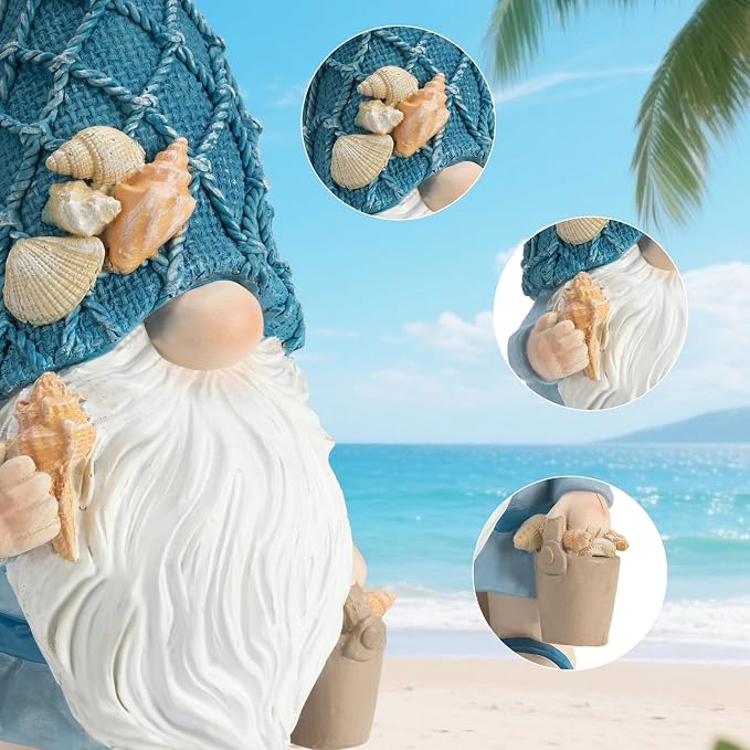 Etlemonde Beach Gnomes Statues,Ocean Gnomes,Nautical Themes Decoration,Beach, Gnome Carrying a Bucket