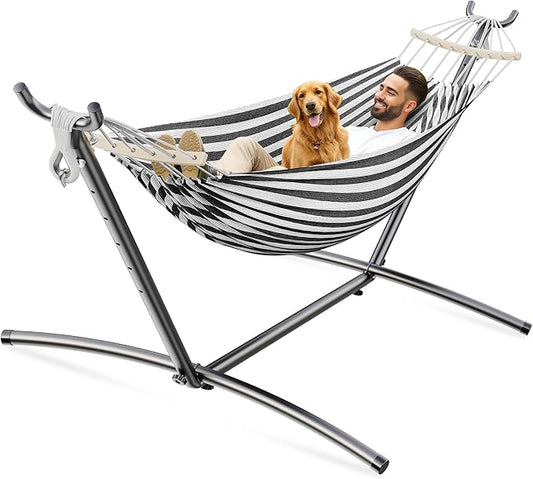 ANAGOO Double Hammock, Heavy Duty Portable, 500 lb Weight Capacity, Perfect for Both Indoors and Outdoors, 2 Person Hammock with Carrying Bag, Black White