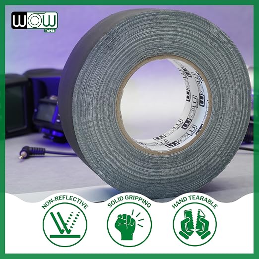 Wow Gaffers Tape 2 Inch Black - 50 Yards (Pack of 6), Residue Free, Non-Reflective & Heavy-Duty - Professional Grade Gaff Tape - Ideal for Photography Backdrop, Cables, Cords & Floor Taping…
