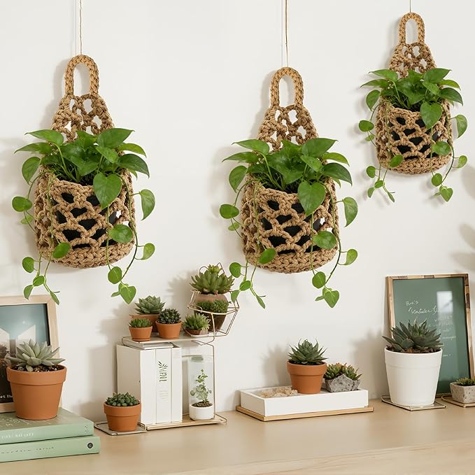 6 Pk Wall Planters for Indoor Macrame Plant Hanger Boho Wall Mounted Flower Baskets Hanging Planter, Plants and Pots are Not Included(Linen Color,5 x 9 Inch、 4 x 8 Inch)