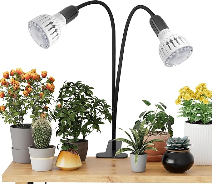 GooingTop Grow Light,24W (160Watts Equiv) 5000K White Full Spectrum LED Growing Lamp Clip on Desk for Indoor Plants,Bulbs Replaceable & Non-dimmable (Black, 160W)