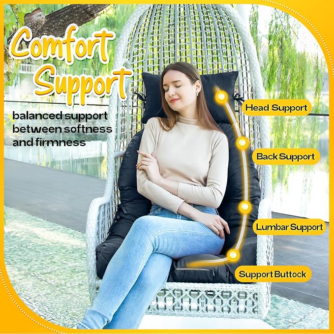 MAGIC ELEPHANT Egg Chair Cushion, Memory Foam Hanging Egg Chair Cushion Replacement, Indoor Outdoor Hammock Basket Swing Cushion with Headrest (Blue)