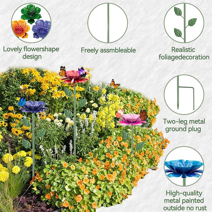 6 Pack Bee Watering Station, Bee Feeder for Garden Metal Butterfly Water Feeder with Flower Design Colorful Butterfly Bee Bath Bowl for Outdoor Garden Yard