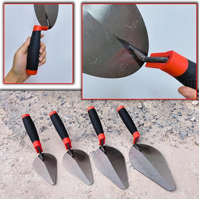4 Pack Brick Trowel Set, 6” 7” 8” & 9” Carbon Steel Pointing Trowel, Masonry Trowel Hand Tool Kit for Brickwork, Concrete, Cement, Plaster, Tile Construction Projects