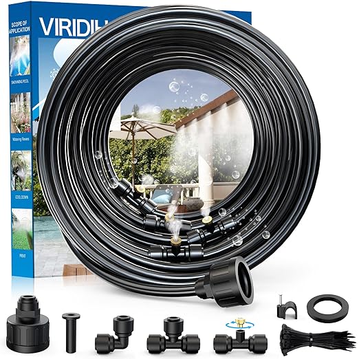 100FT|30M Misting Systems, Outdoor Water Misting Cooling System, for Backyard Mist Kit for Garden Greenhouse Fan Deck Umbrella Canopy Pool Porch Trampoline Sprinkler Park BBQ Party
