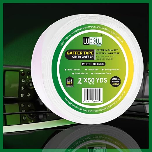 Wow Gaffers Tape 2 Inch White - 50 Yards, Residue Free, Non-Reflective & Heavy-Duty - Professional Grade Gaff Tape - Ideal for Photography Backdrop, Cables, Cords & Floor Taping