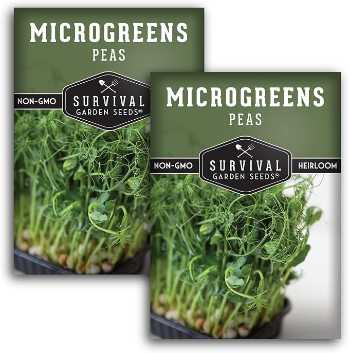 Pea Microgreens Seeds for Sprouting and Growing Indoors – Sweet, Tender Shoots for Windowsill or Countertop Gardens – Grow Your Own Mini Greens – Non-GMO Heirloom – Survival Garden Seeds (2 Pack)