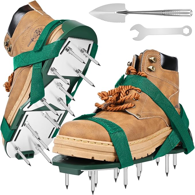 Miuwauer Lawn Aerator Shoes (Upgrade Version (Aluminum Alloy Sole), Green-Green)