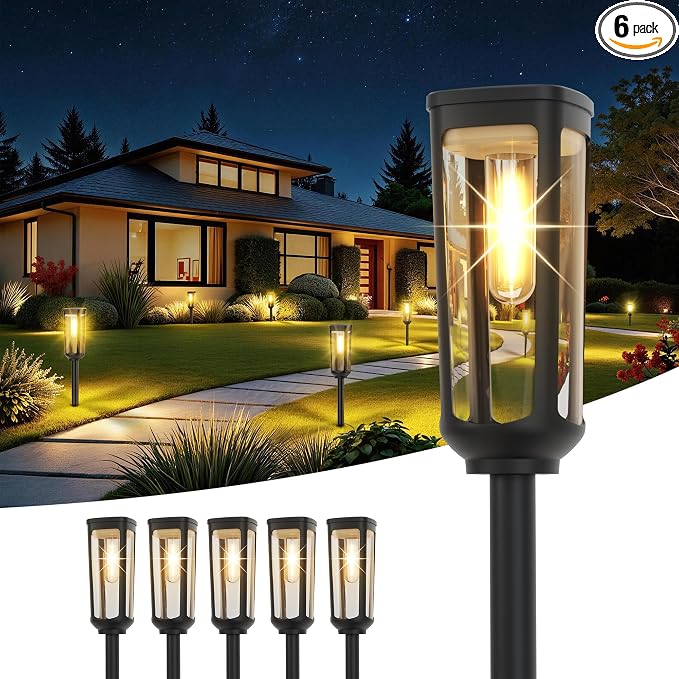 JEJOT Solar Pathway Lights Outdoor Waterproof IP65, 6 Pack Warm White Solar Walkway Lights, Auto On/Off Outdoor Light for Lawn Garden Patio Driveway Decor Landscape Lighting