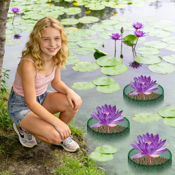 EBaokuup 4 Pcs Aquatic Pond Planting Bags-7" Reusable Mesh Water Garden Pond Plant Pot-Breathable Green Round Lily Plant Pots for Pond Bog Plant Garden Terrestrial Plant