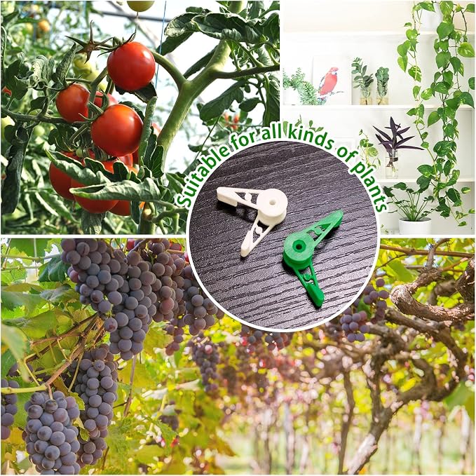 YBB 60 Pcs 360 Degree Adjustable Plant Clips, Plant Branches Bender Stem Trainer Clips for Low Stress Training (Green + White)