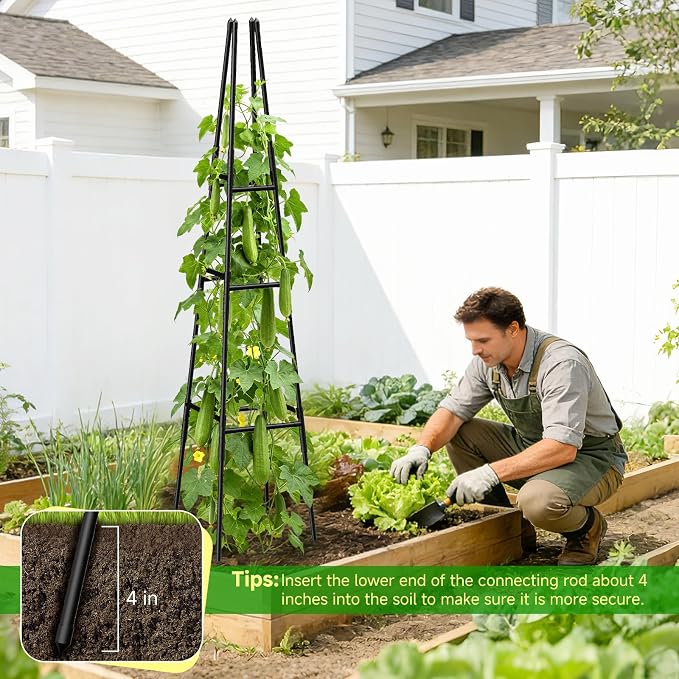 Garden Obelisk Trellis for Climbing Plants Outdoor, 63 Inch Height Adjustable Gardening Trellis, Steel Plastic Coated Plant Support for Indoor & Outdoor Multiple Climbing Plants(2PCS)