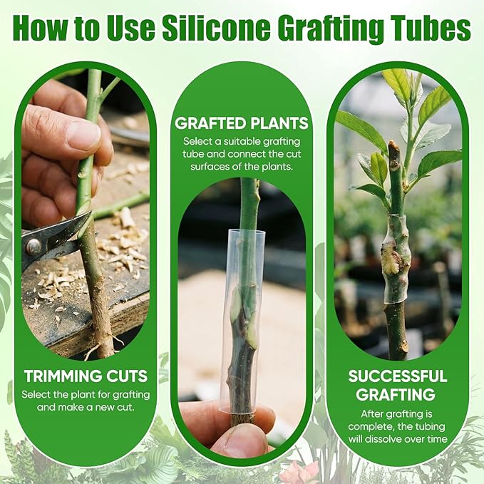 200 PCS Silicone Grafting Sleeves for Fruit Trees, High-Elastic Thin-Walled Grafting Tubes, Professional Plant Grafting Tape for Plants, Broken Stem, Floral, Random Size Combination of 3–7.5mm