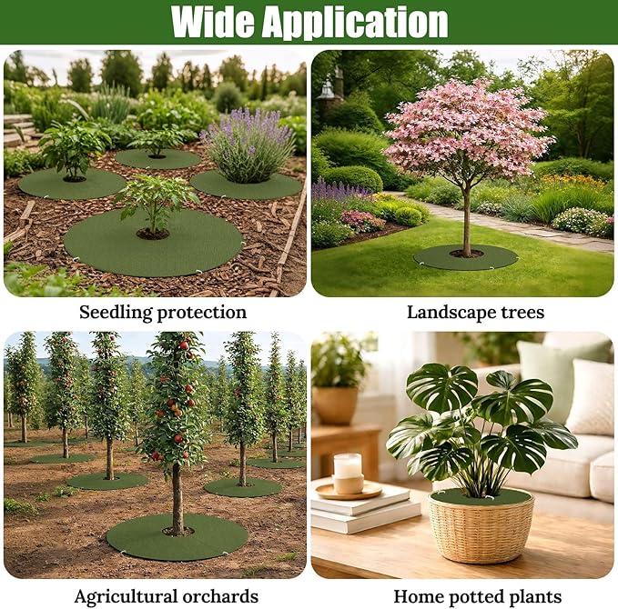 YBB 10 Pcs Upgraded Tree Mulch Rings, 32.3 Inch Tree Weed Barrier Fabric Non-Woven Degradable Weed Mat Blocker for Landscaping Weed Control Root Protection with 20 Nails