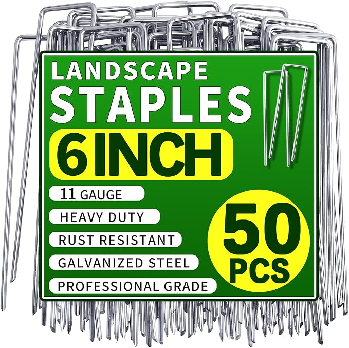50 Pack Landscape Staples 6 Inch Garden Stakes Galvanized Garden Staples Pins Anti-Rust Ground Stakes for Weed Barrier, Irrigation Tubing, Landscaping Fabric, Yard Lawn