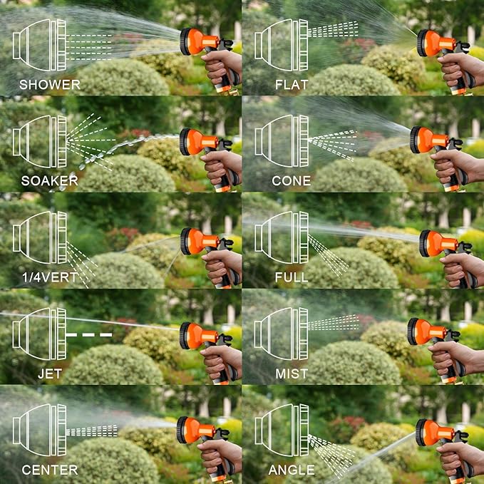 Besiter Garden Hose Nozzle Sprayer 10 Watering Patterns Spray Nozzles Heavy Duty Hose Head Lightweight Hose Attachment Orange