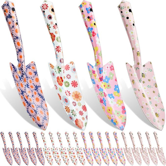48 Pcs Floral Garden Shovels Bulk Gardening Gift for Women Heavy Duty Metal Garden Tools Floral Hand Shovel Planting for Summer Employees Birthday Thank You Gifts (Pink Daisy)