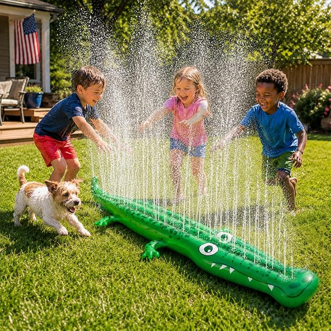 96" x 13" Extra Large Sprinkler for Kids,Outdoor Inflatable Crocodile Sprinkler Toddler Water Toy for Yard,Durable Summer Outside Splashing Water Spray Fun Toys for Lawn Garden Backyard