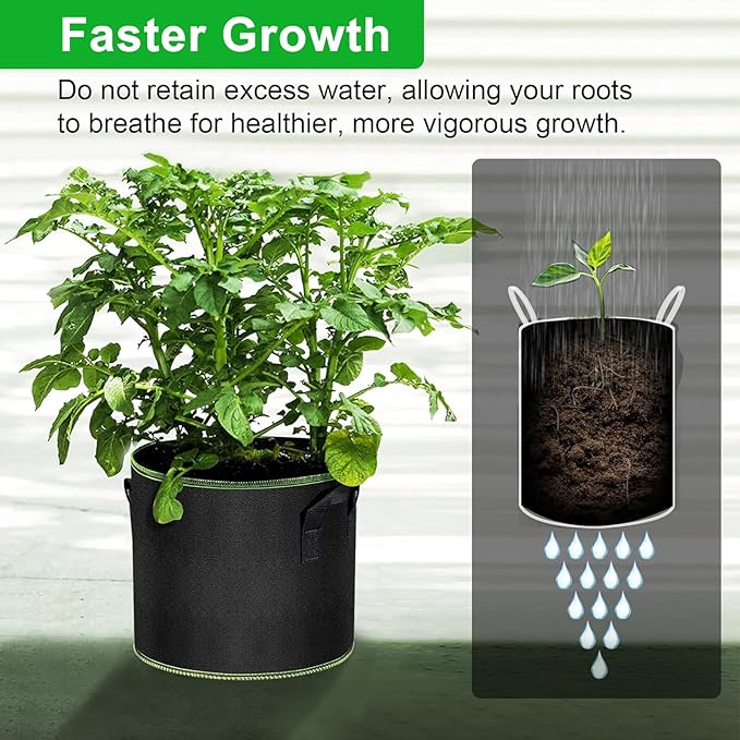 MEKOLIFE 5 Gallon Grow Bags 12 Pack - Thickened Nonwoven Aeration Planter Bags with Handles, Plant Tags & Seedling Bags, Heavy Duty Black Fabric Pots for Vegetable Gardening Garden Outdoor