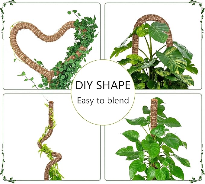 2 Pack Bendable Moss Pole 12 Inch, Monstera Plant Support Stake,Coco Coir Pole Sticks for Indoor Plants,Climbing Potted Plants，Pothos, Philodendron with Plants Ties