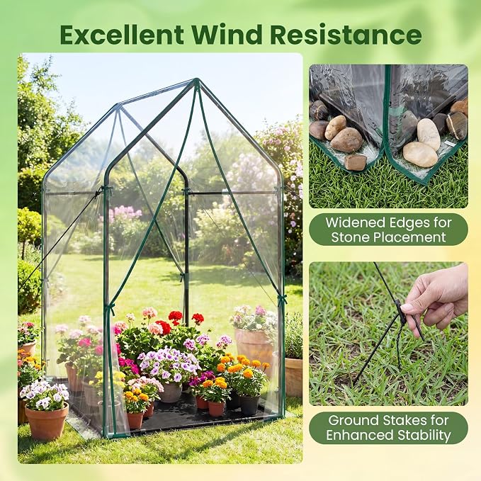 Giantex Mini Greenhouse, Outdoor Portable Green House with Sturdy Metal Frame, Ground Stakes & Wind Ropes, Clear Tent Small Greenhouse for Indoor Outdoor Plants (54"x36"x67")