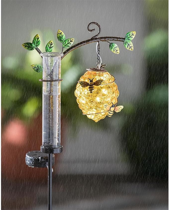 36" Beehive Solar Garden Stake with Rain Gauge
