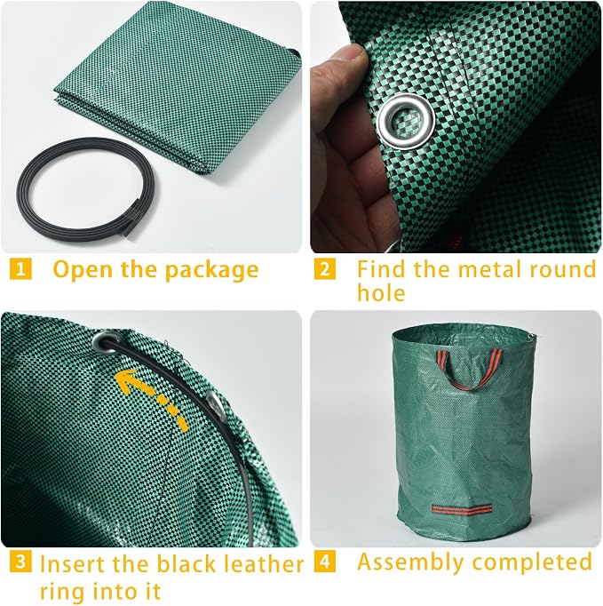 yard waste bags, 3 pcs, 80 gallon capacity, suitable for grass clippings, fallen leaves and tree trimmings, yard debris, grass clippings, foldable trash can