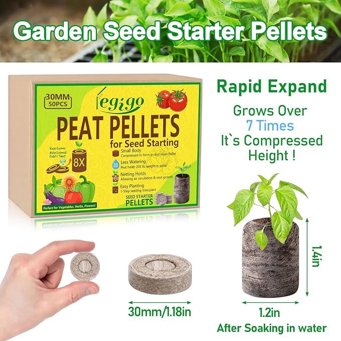 Legigo 50 Pcs 30mm Peat Pellets Seed Starter Soil Pods- Seedling Soil Peat Pods for Seed Starting, Compressed Seed Pod Root Starter Plugs for Garden Plant Cuttings Planting Herb Flower and Vegetables