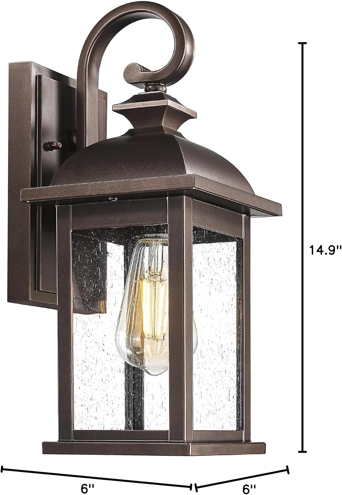 FEMILA Outdoor Wall Lantern Oil Rubbed Bronze, Exterior Wall Light Sconce with Seeded Glass, Front Porch Light Fixture for Outdoor Garage, Patio House, 4FD54B ORB