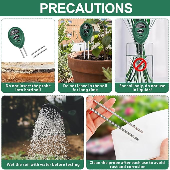 Soil Moisture Meter PH Tester: 3-in-1 Soil Test Kit Plant Water Meter for Garden Light Thermometer Testing Houseplants Moisture Hygrometer Ph Acidity Sensor for Lawn Farm Indoor and Outdoor Use