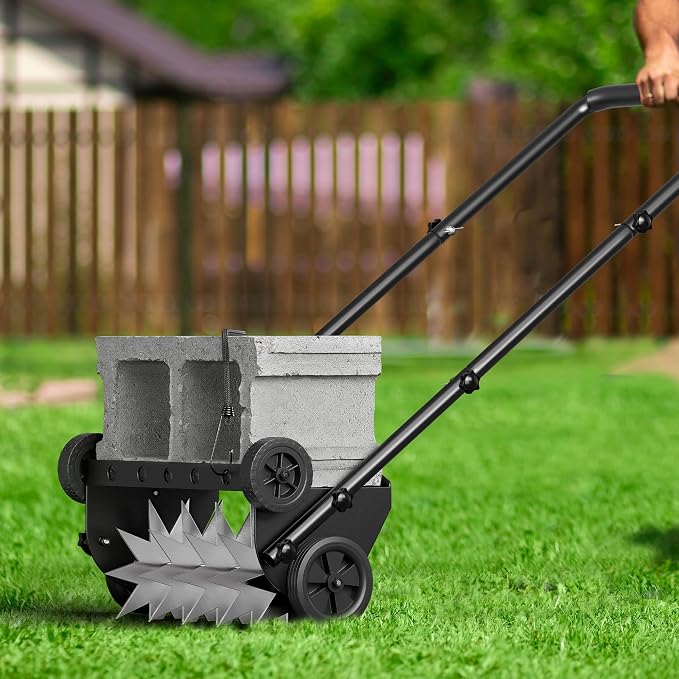 Lineware 18-Inch Lawn Aerator,Heavy Duty Push Spike Aerator with 4 Wheels,Aerator Lawn Tool with Steel Handle, Manual Aerator Lawn Tool with Foam Armrests, Suitable for Lawn, Garden and Yard | 18-Inch Lawn Aerator, Spike Aerator with 4 Wheels, Aerator ...