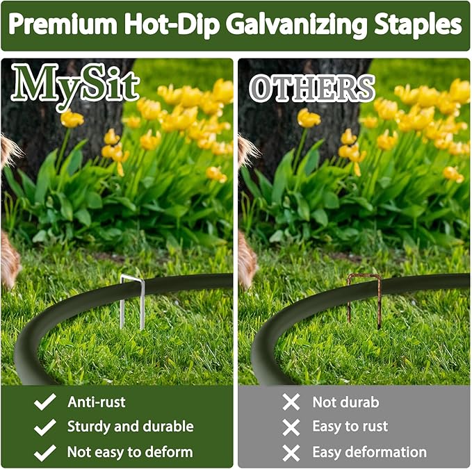 MySit 12" Garden Stakes Pins Landscape Staples 11Ga Tent Stakes 200Pack, Heavy Duty Galvanized Steel Metal Yard Stakes Ground Lawn Staples Fence Anchors for Weed Barrier Fabric