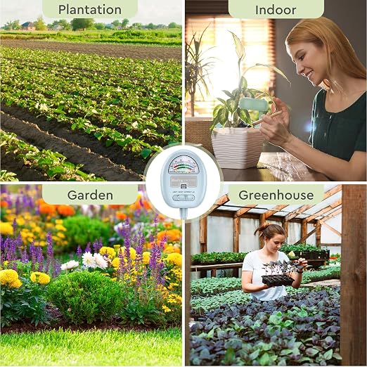 4-in-1 Soil Moisture Meter, Moisture Meter for Plants, Soil Ph Meter, Tester for Moist, Light, Nutrients, pH, Great for Garden, Lawn, Farm, Indoor & Outdoor Use，No Battery Required, Blue
