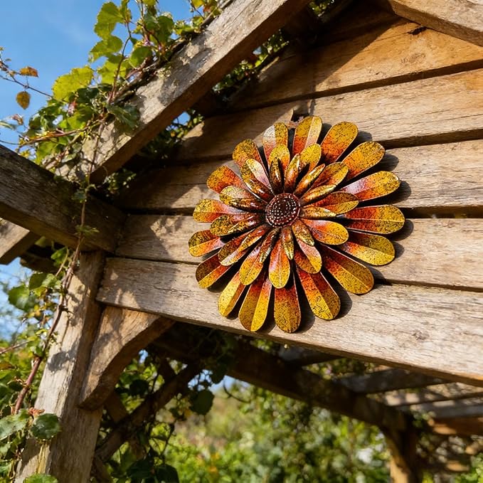 HOOEN Metal Flowers Wall Decor 2pack Wall Art Decorations Hanging for Indoor Outdoor Home Garden Farmhouse Yard Patio Fence Living Room Bedroom Decor