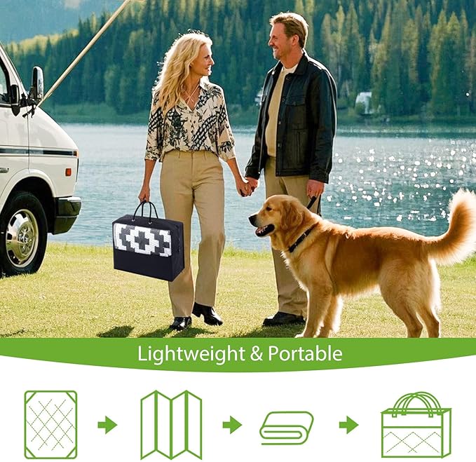 Smiry Waterproof Outdoor Rug 8x10 ft, Reversible Plastic Straw Patio Camping Rugs, Outdoor Indoor RV Mat Carpet for Patio, Outside Entry, Backyard, Deck, Bench, Picnic, Camper, Black & White