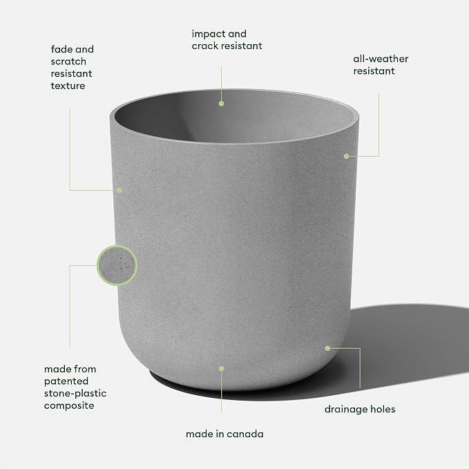 Veradek Mason Series Lima Planter - Round Planter for Indoor or Outdoor Porch/Garden | Made from Plastic-Stone Composite with Drainage Holes | Modern Décor for Succulents, Flowers, Small Plants