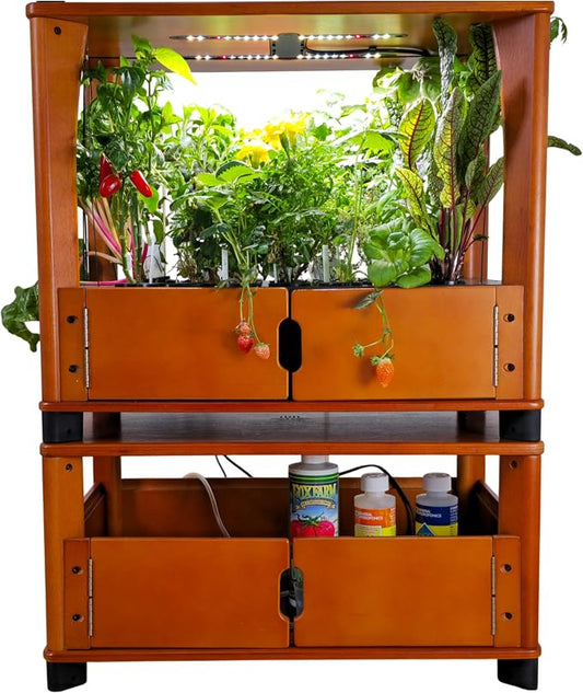 Hydroponics Growing System – Wooden Indoor Herb Garden Kit with LED Grow Light, 24 Starter Plants Included, Scalable to 96 Plants, No Subscriptions, Just Add Water
